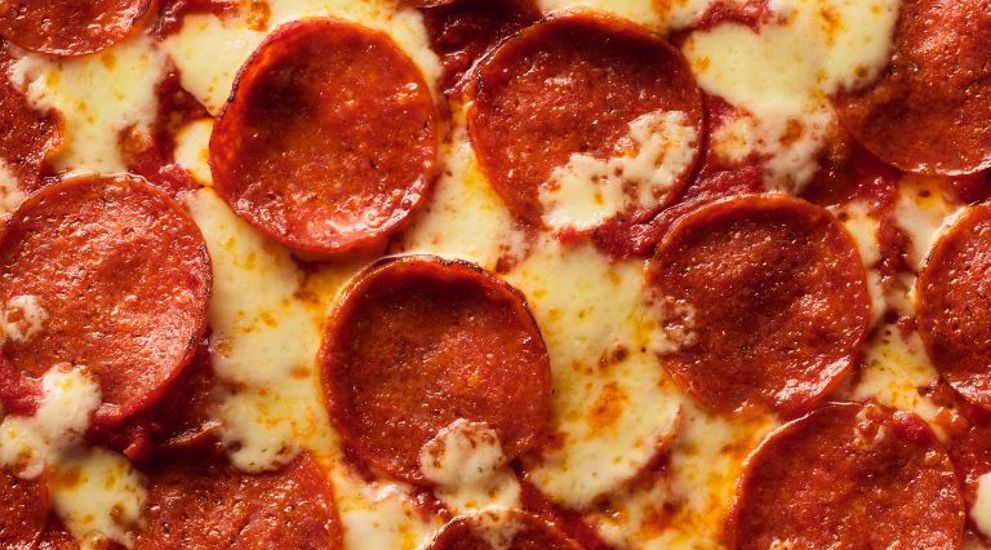 Close up of a pepperoni pizza